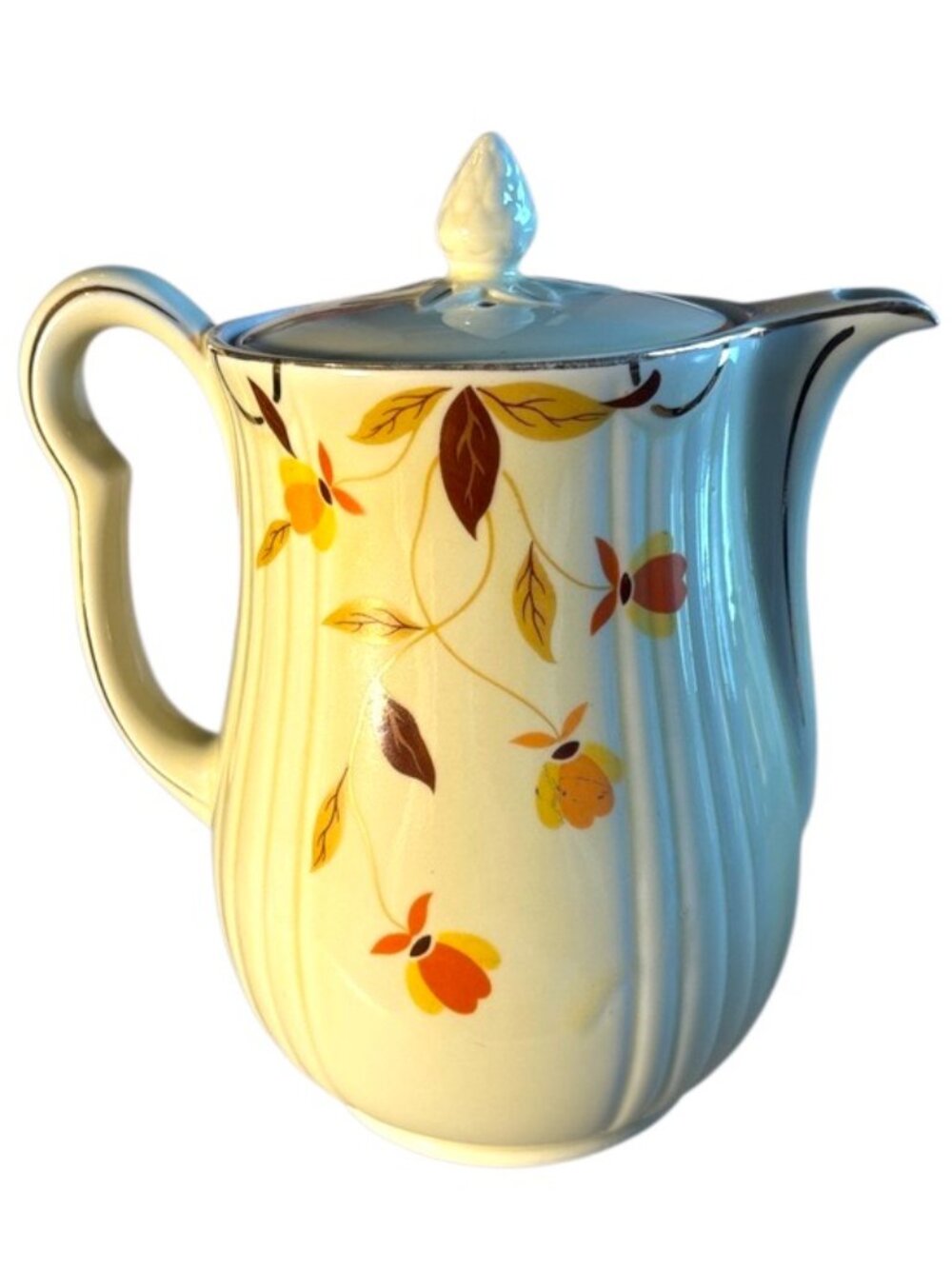 Vintage Hall China Autumn Leaf Rayed 9 Cup Coffee Pot/Lid Jewel Tea Co MCM, EUC